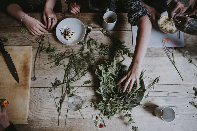 Herbs on a table